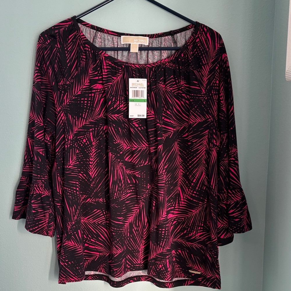 MICHAEL Michael Kors Black and Pink Patterned Blouse NWT